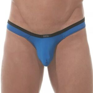 Men’s NWT Gregg Homme Voyeur Hyperstretch Microfiber Low Rise Thong, Blue, Small
